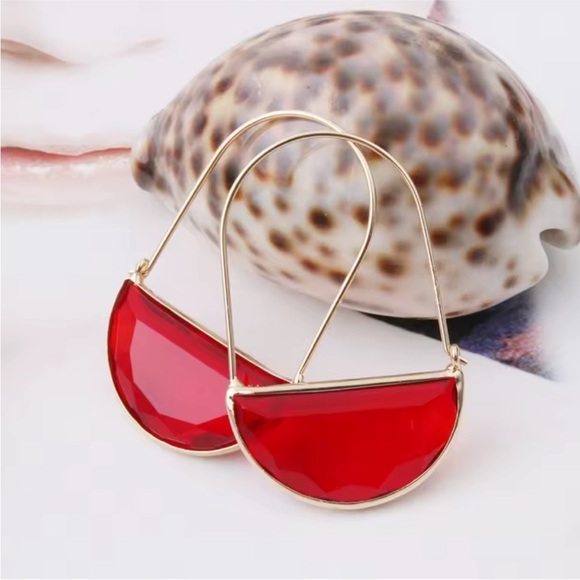 Copper Red and Gold Crystal Earrings - Picture 7 of 7